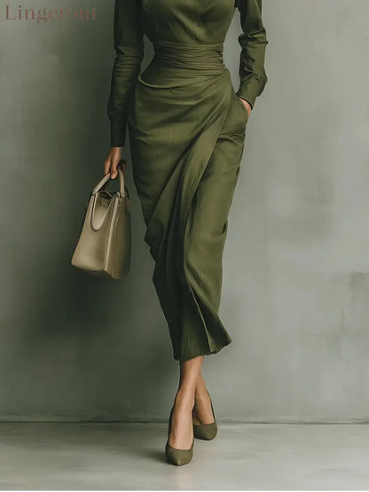 Army Green Cotton Blended Maxi Dress