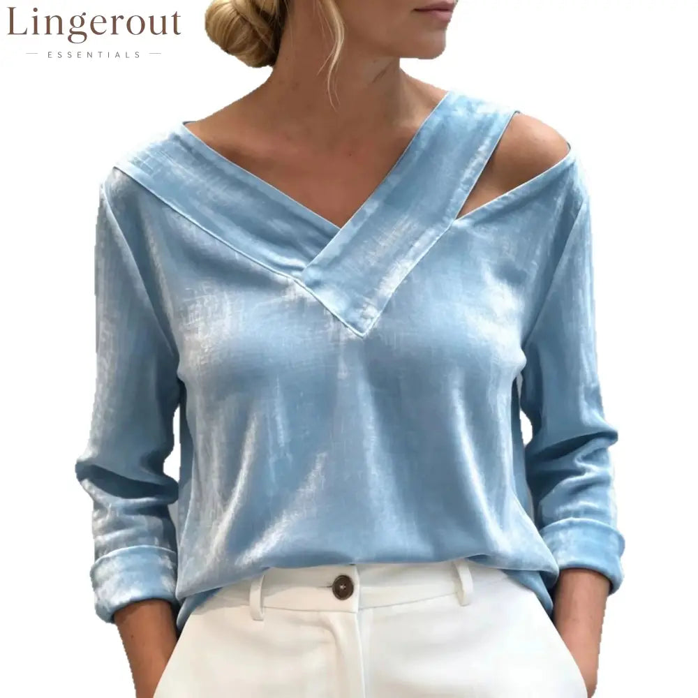 Asymmetric Cold Shoulder Velvet Blouse