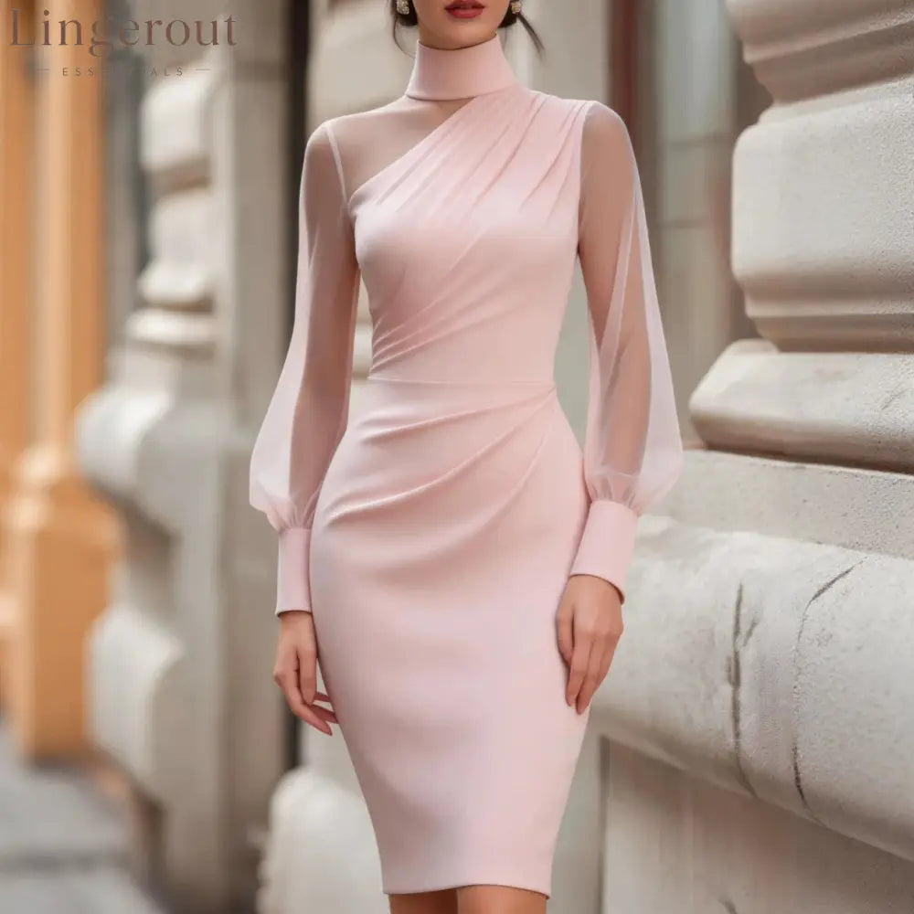 Asymmetric High-Neck Ruched Midi Dress