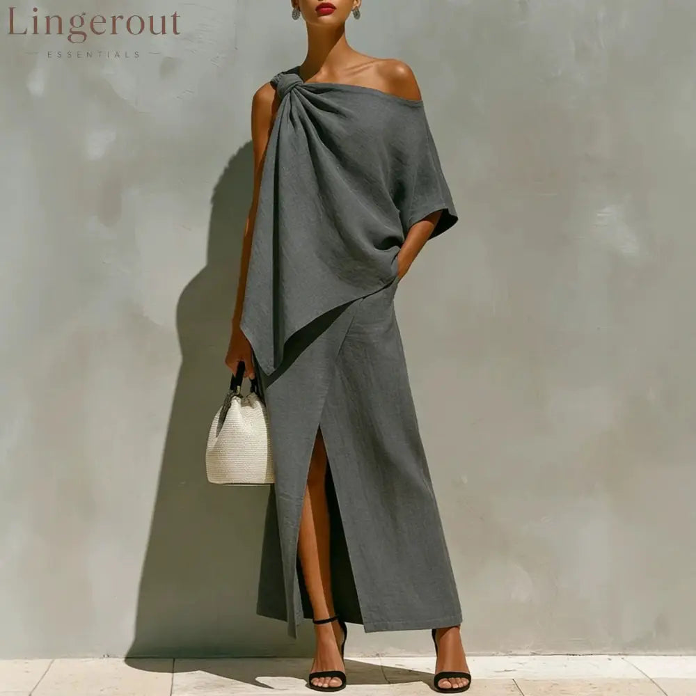 Asymmetric Knot Linen Two-Piece White Set