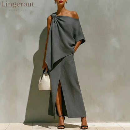 Asymmetric Knot Linen Two-Piece White Set