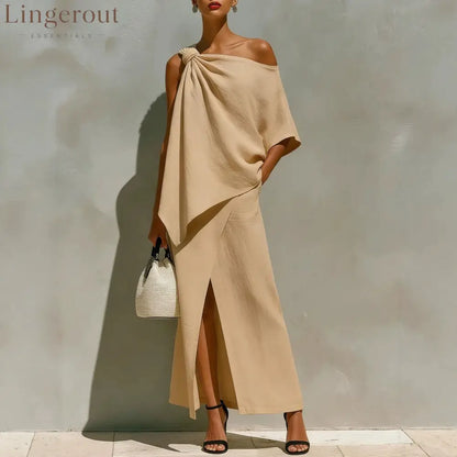 Asymmetric Knot Linen Two-Piece White Set