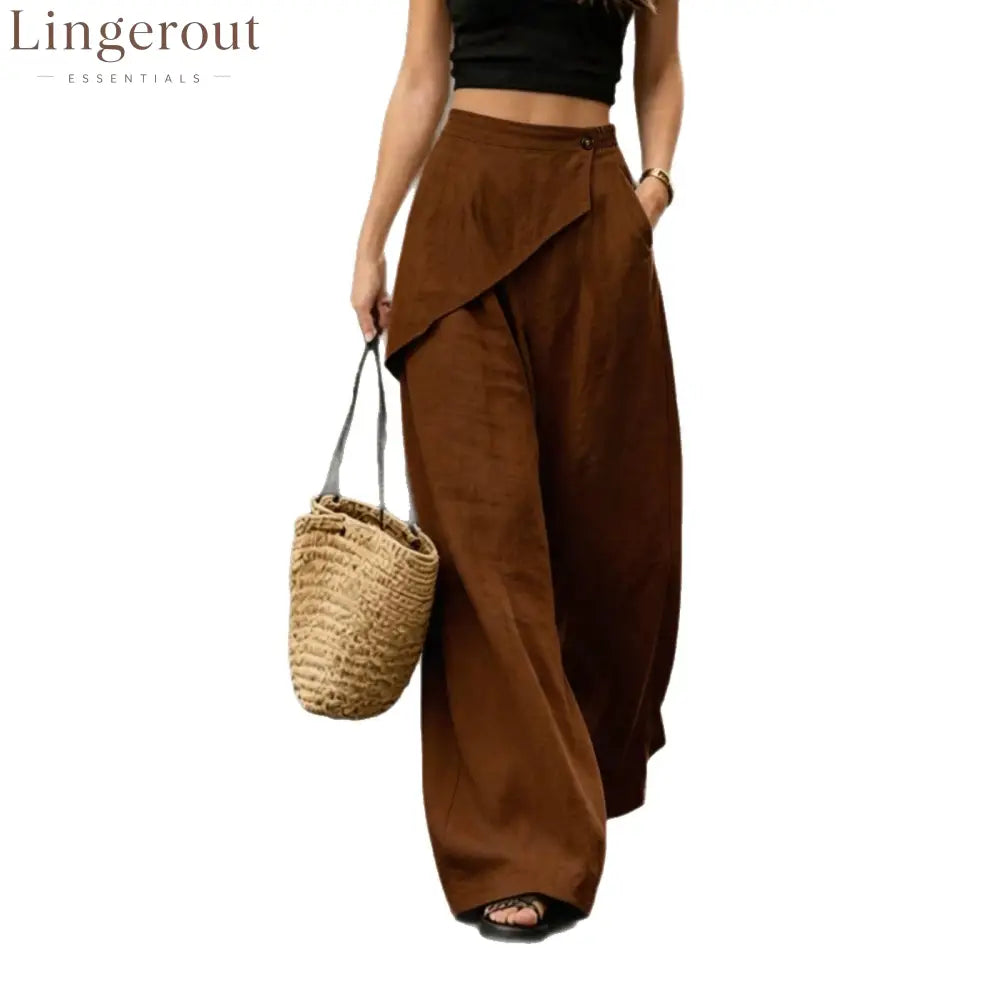 Asymmetric Overlay Linen Blend Wide Leg Pants