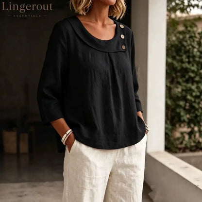 Asymmetrical Button Collar Linen Top