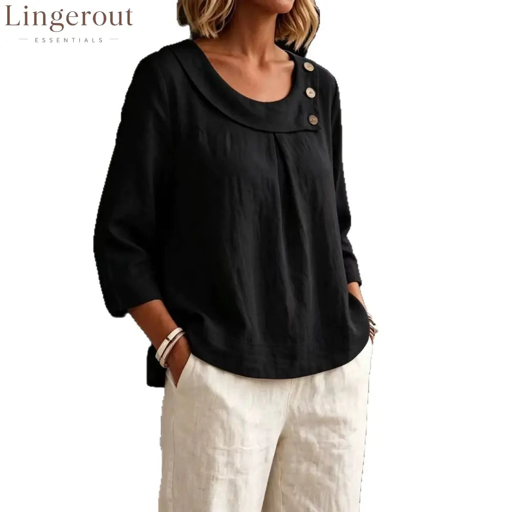 Asymmetrical Button Collar Linen Top