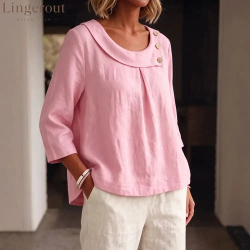 Asymmetrical Button Collar Linen Top