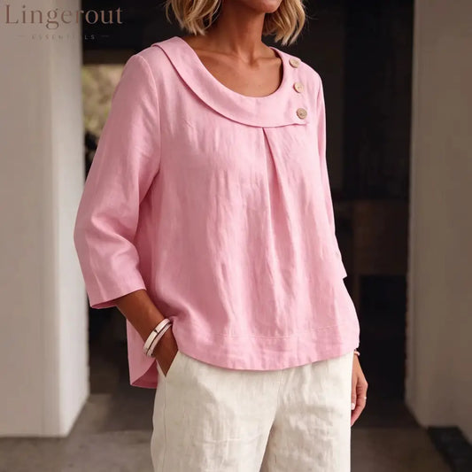 Asymmetrical Button Collar Linen Top