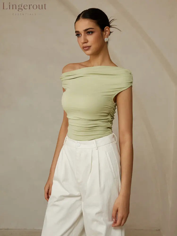 Asymmetrical Neck Sleeveless T-Shirt
