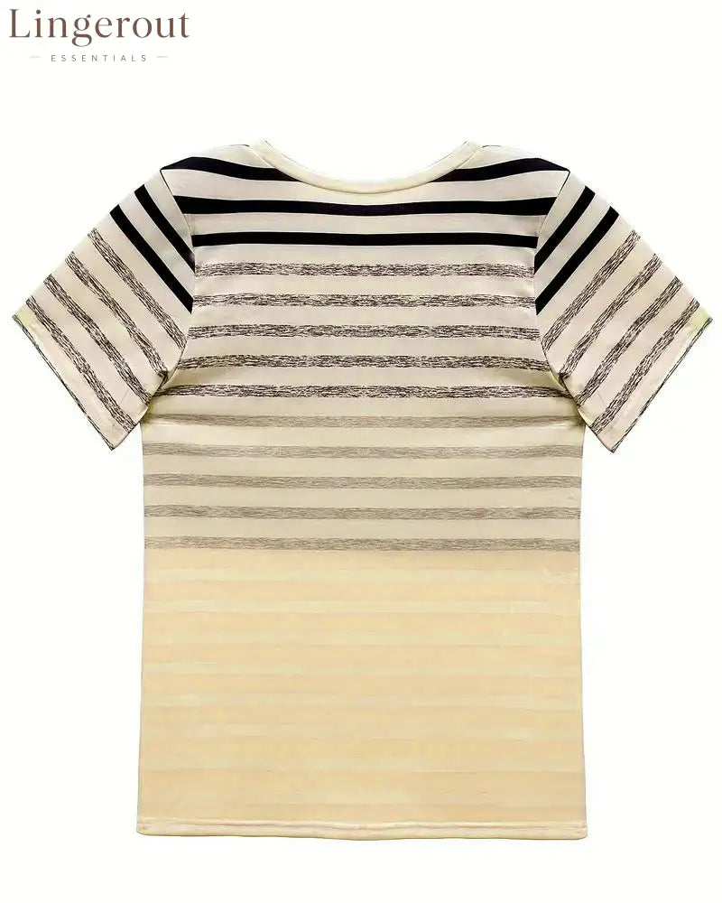 Aumora Round Neck Short Sleeve Striped T-Shirt