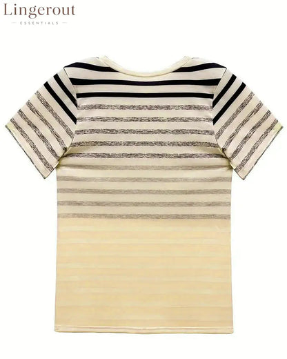 Aumora Round Neck Short Sleeve Striped T-Shirt