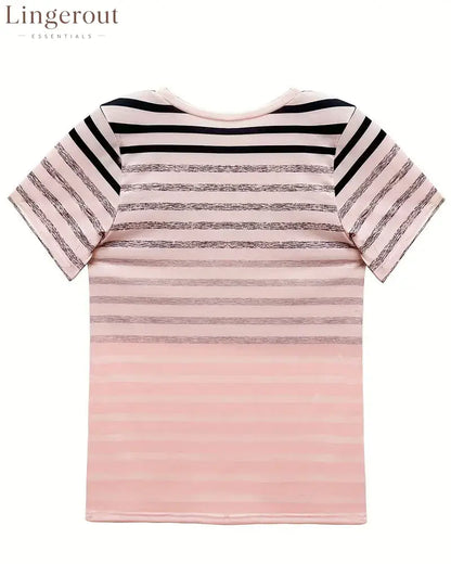 Aumora Round Neck Short Sleeve Striped T-Shirt