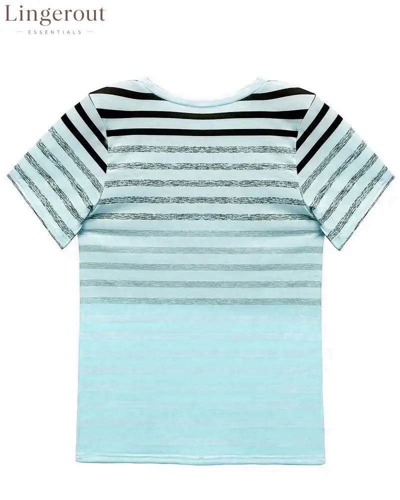 Aumora Round Neck Short Sleeve Striped T-Shirt