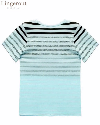 Aumora Round Neck Short Sleeve Striped T-Shirt