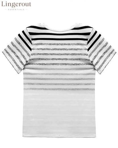 Aumora Round Neck Short Sleeve Striped T-Shirt