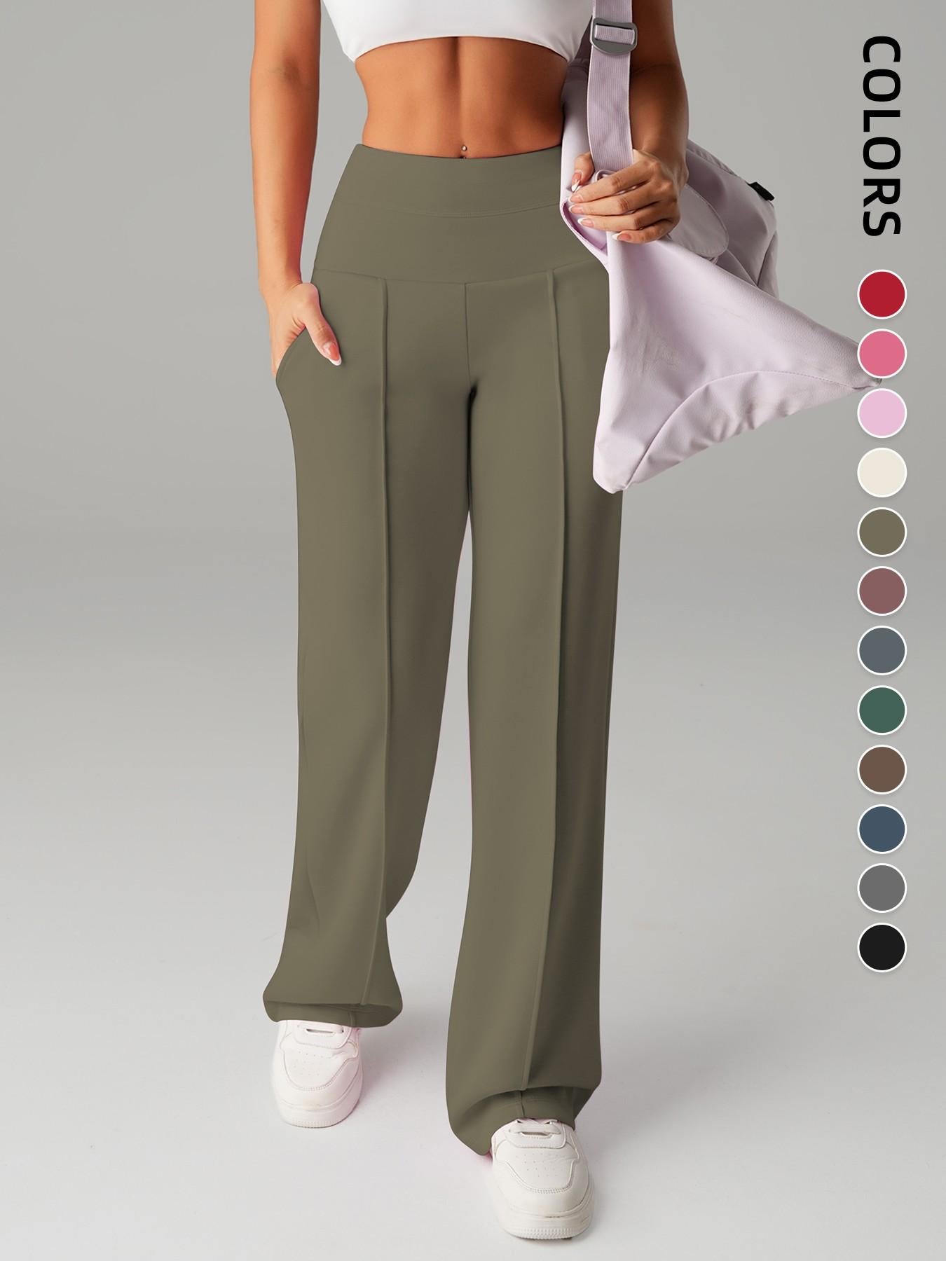 Women's Plain Loose Straight Leg Pants, Wide Leg High Waist Sporty Casual Sweatpants with Pockets