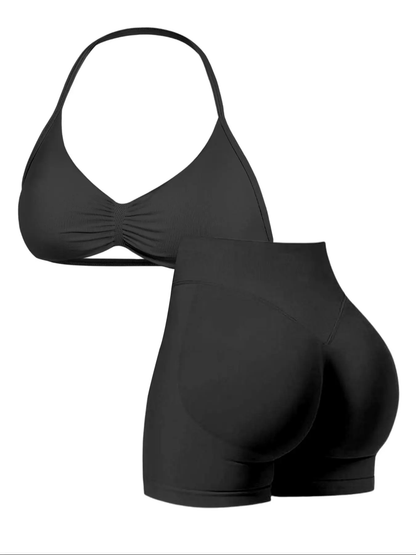 New Women's Sporty Yoga Set, High-Waist Tight-Fitting Shorts and Tank Top