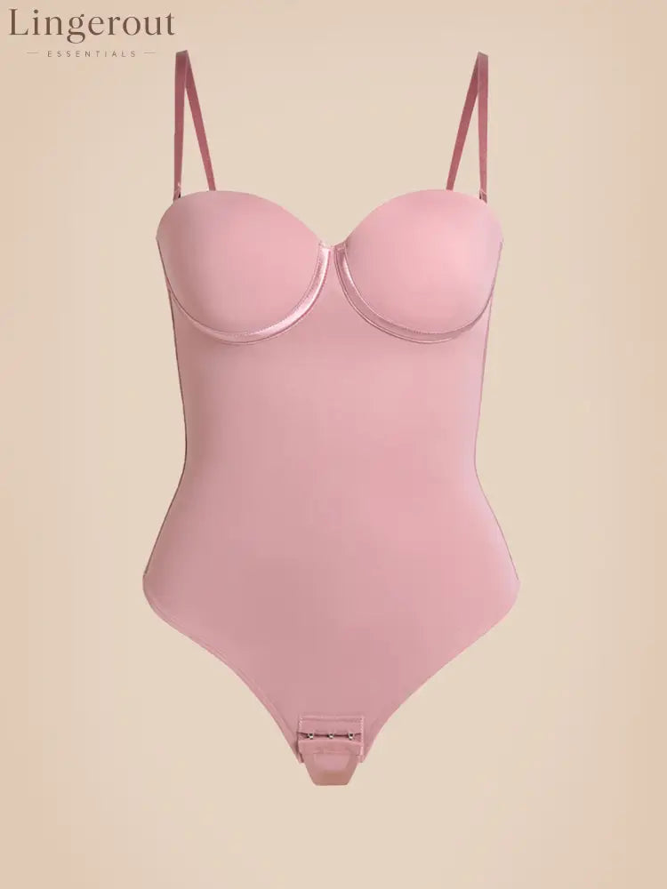 Back Lace-up Thong Seamless Shapewear Bodysuit - RosyBrown / XS
