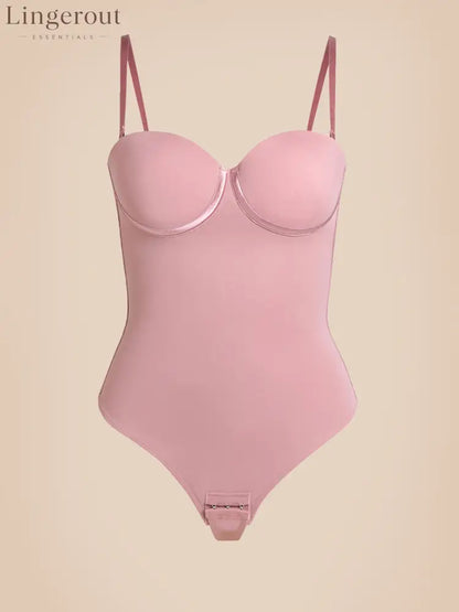 Back Lace-up Thong Seamless Shapewear Bodysuit - RosyBrown / XS