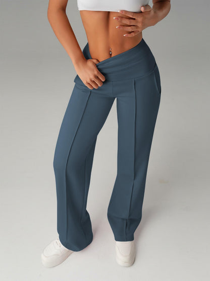 Women's Plain Loose Straight Leg Pants, Wide Leg High Waist Sporty Casual Sweatpants with Pockets