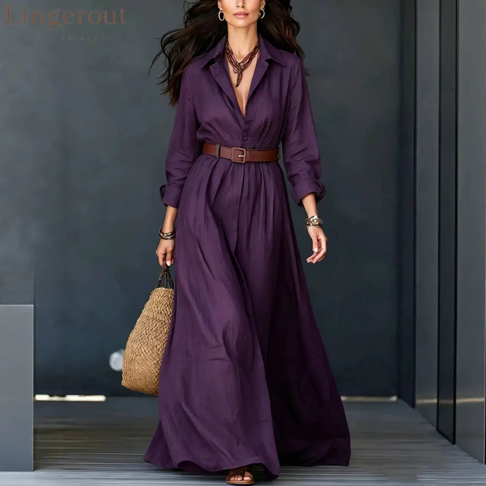 Belted Linen‑Blend Shirt Maxi Dress