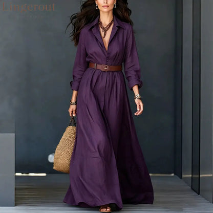 Belted Linen‑Blend Shirt Maxi Dress