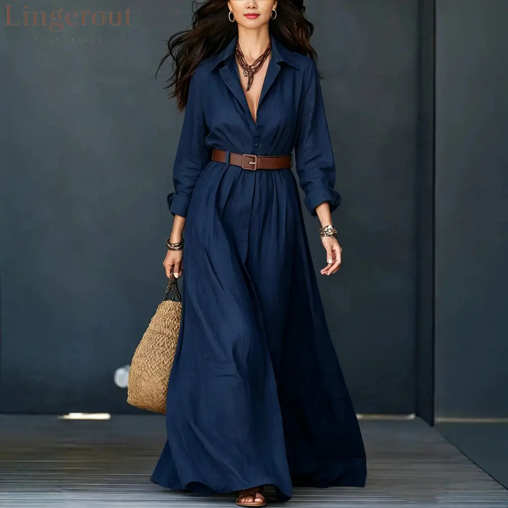 Belted Linen‑Blend Shirt Maxi Dress