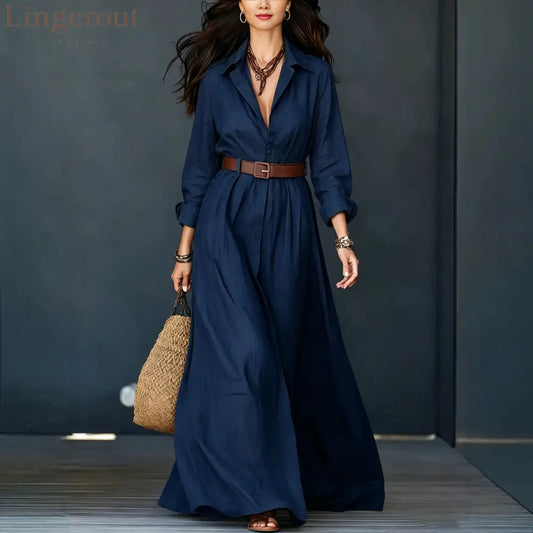 Belted Linen‑Blend Shirt Maxi Dress
