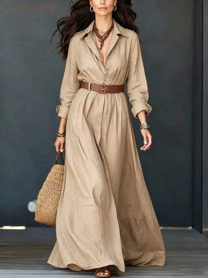 Belted Linen‑Blend Shirt Maxi Dress - Off white / S