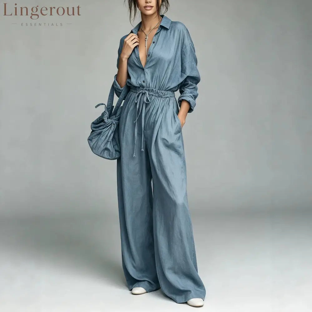 Belted Shirt & Wide Pants Matching Set