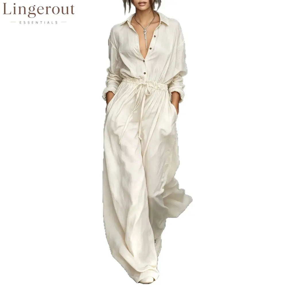 Belted Shirt & Wide Pants Matching Set