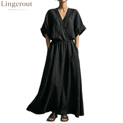 Belted Wrap Linen Blend Pocket Maxi Dress