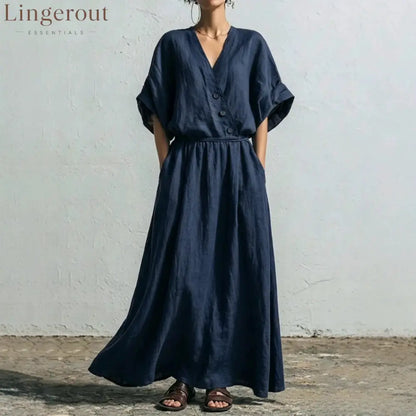 Belted Wrap Linen Blend Pocket Maxi Dress