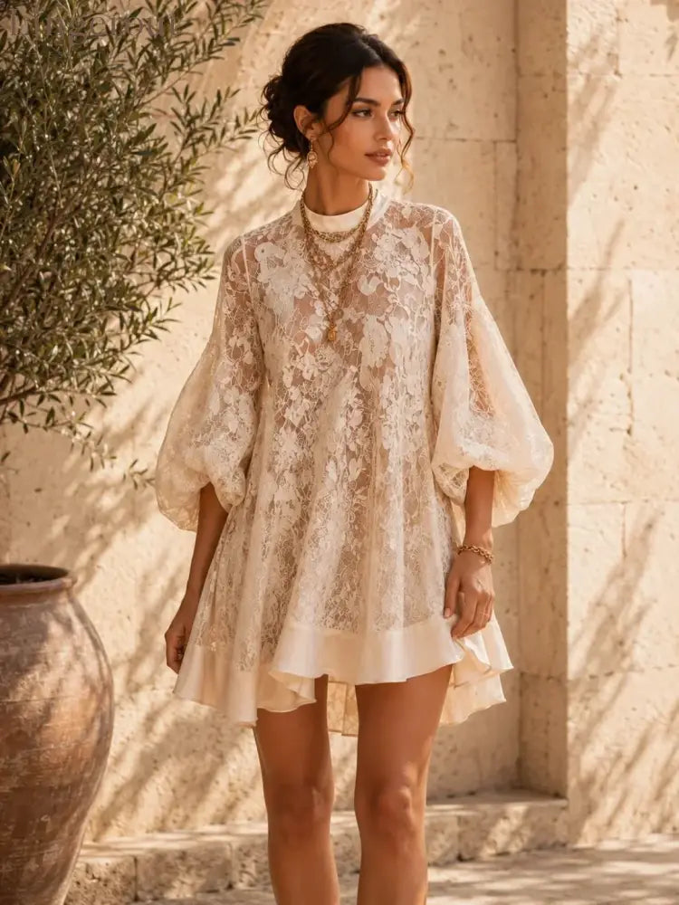 Bianca Ivory Lace Poncho Cover-Up Dress - Cover-Up Dress