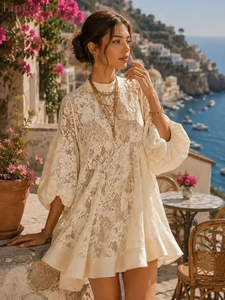 Bianca Ivory Lace Poncho Cover-Up Dress - Cover-Up Dress