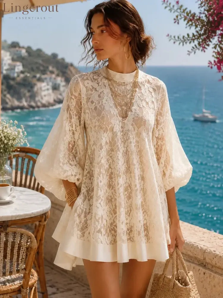 Bianca Ivory Lace Poncho Cover-Up Dress - Cover-Up Dress