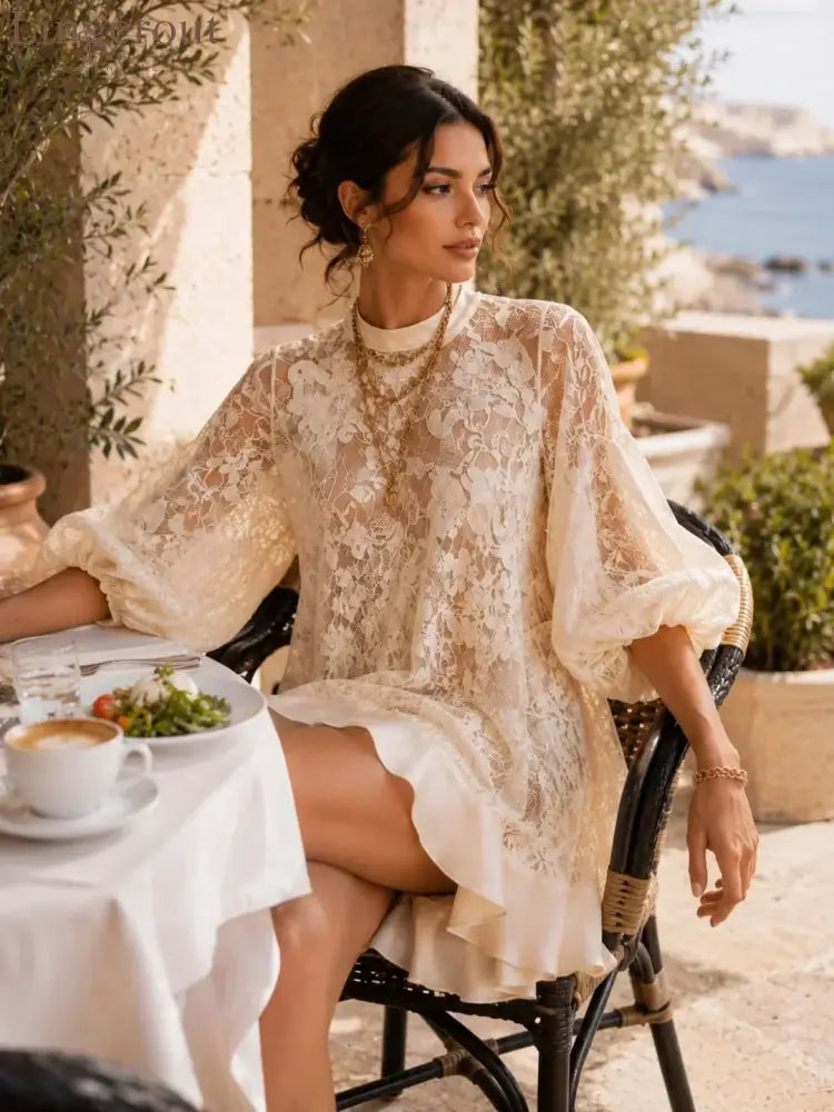 Bianca Ivory Lace Poncho Cover-Up Dress - Cover-Up Dress