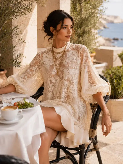 Bianca Ivory Lace Poncho Cover-Up Dress - Cover-Up Dress