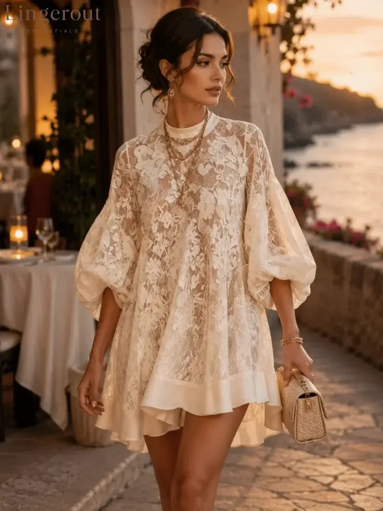 Bianca Ivory Lace Poncho Cover-Up Dress - Ivory Lace / S - Cover-Up Dress
