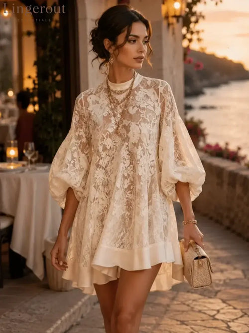 Bianca Ivory Lace Poncho Cover-Up Dress - Ivory Lace / S - Cover-Up Dress