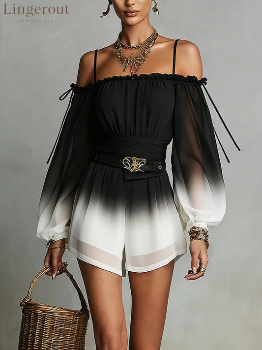 Black And White Ombre Off‑Shoulder Jumpsuit - Black And White / XS