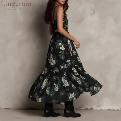 Black Floral High-Low Maxi Dress