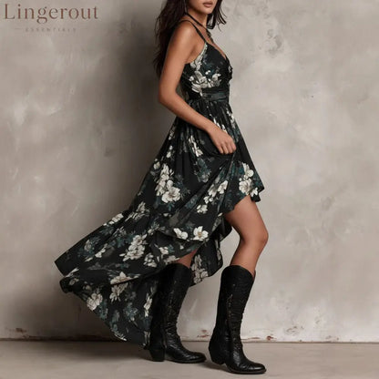 Black Floral High-Low Maxi Dress
