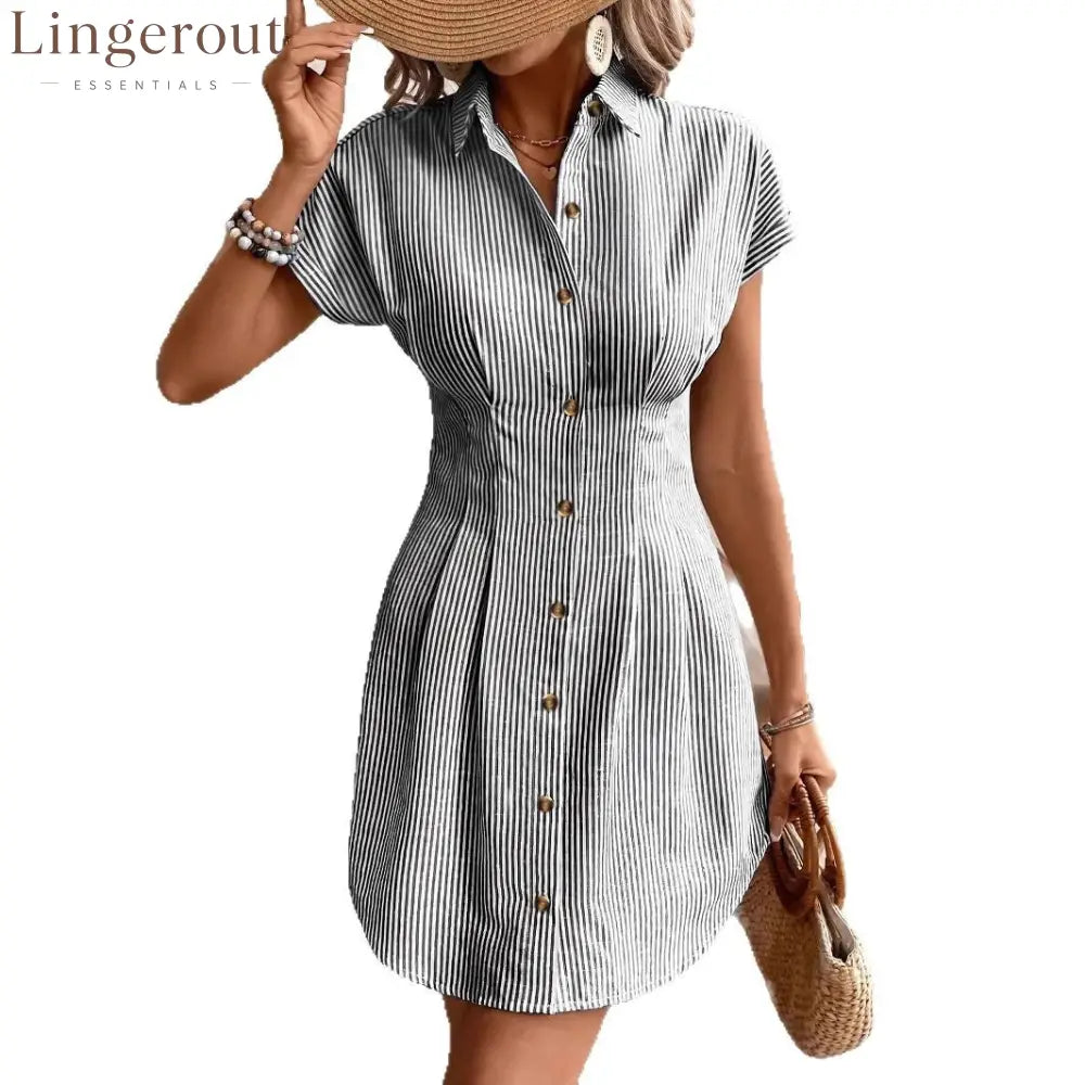 Blue Striped Button-Down Shirt Dress