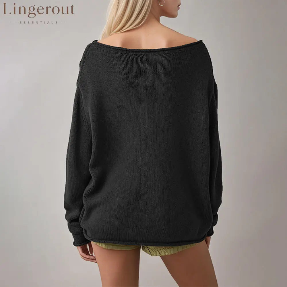 Amazon’S New Cross-Border Solid Color Striped European And American Style Pullover Sweater Loose Round Neck Casual