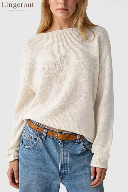 Amazon’S New Cross-Border Solid Color Striped European And American Style Pullover Sweater Loose Round Neck Casual