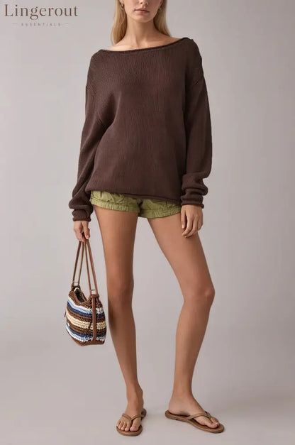 Amazon’S New Cross-Border Solid Color Striped European And American Style Pullover Sweater Loose Round Neck Casual