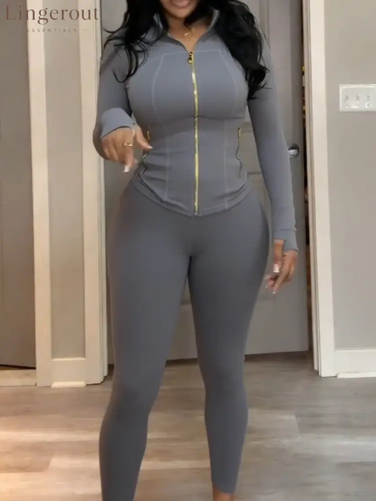Body Shaping Yoga Set Gold Zip Up Jacket With Pockets