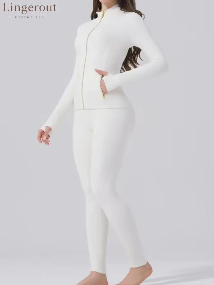 Body Shaping Yoga Set Gold Zip Up Jacket With Pockets