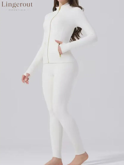 Body Shaping Yoga Set Gold Zip Up Jacket With Pockets