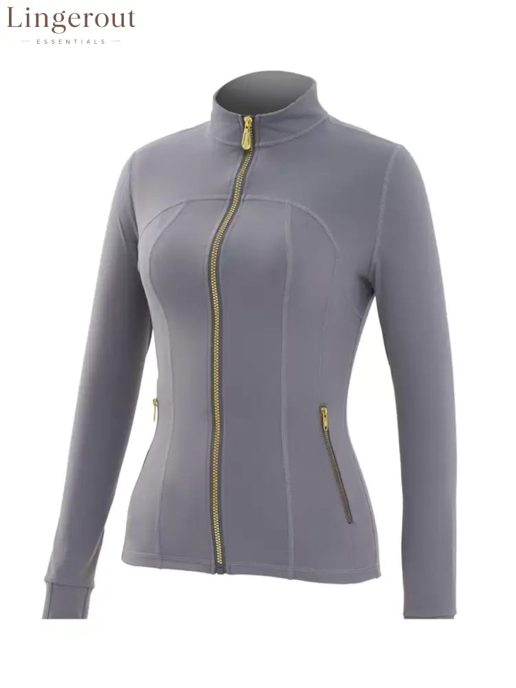 Body Shaping Yoga Set Gold Zip Up Jacket With Pockets